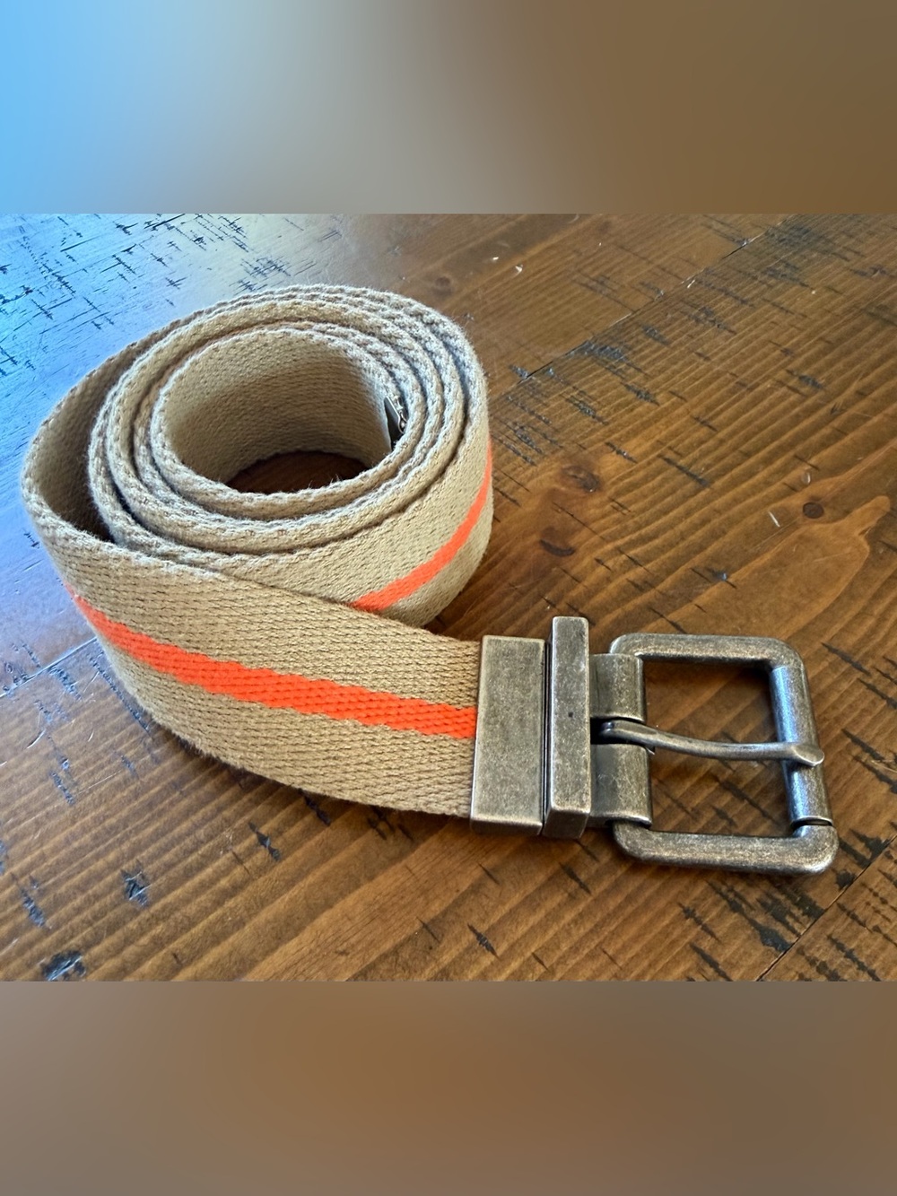 Aeropostale Men's Tan Canvas Belt with Orange Stripe Size 48